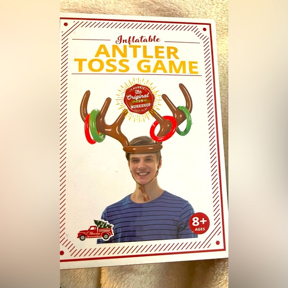 Xmas Inflatable Reindeer Antler Hat Ring Toss Game Christmas Party Kid Gift Toys - Picture 1 of 2